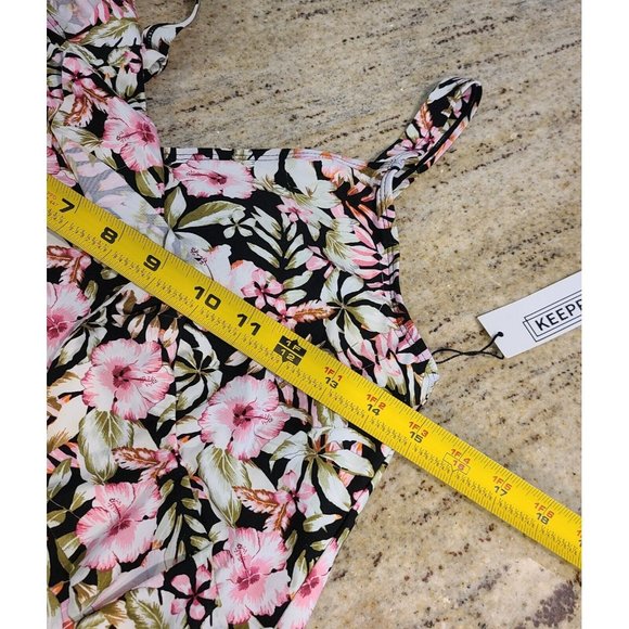 New Women's Tankini Swimsuit Top Size 8 Adjustable Straps Ruffle Tropical Flower - Picture 11 of 12